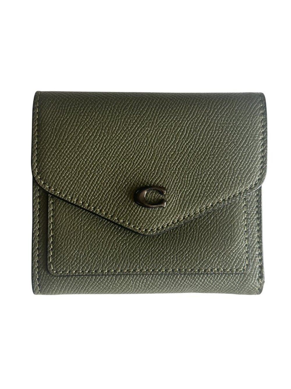 Coach Wyn Small Wallet Womens Moss Green Leather Crossgrain Trifold Envelope